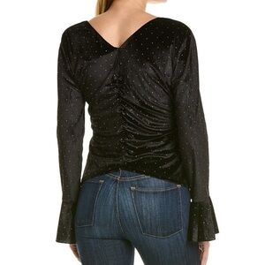 Chic Black Ruched Blouse with Dotted Detail